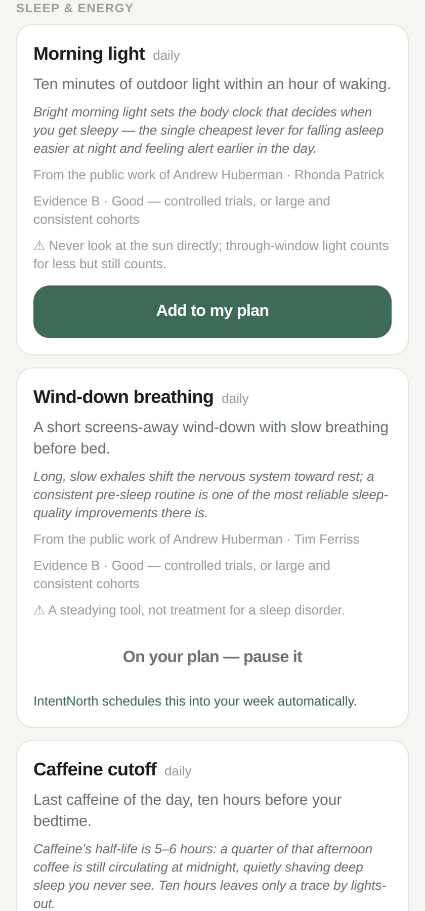 A practice in the app showing its rating and its safety note